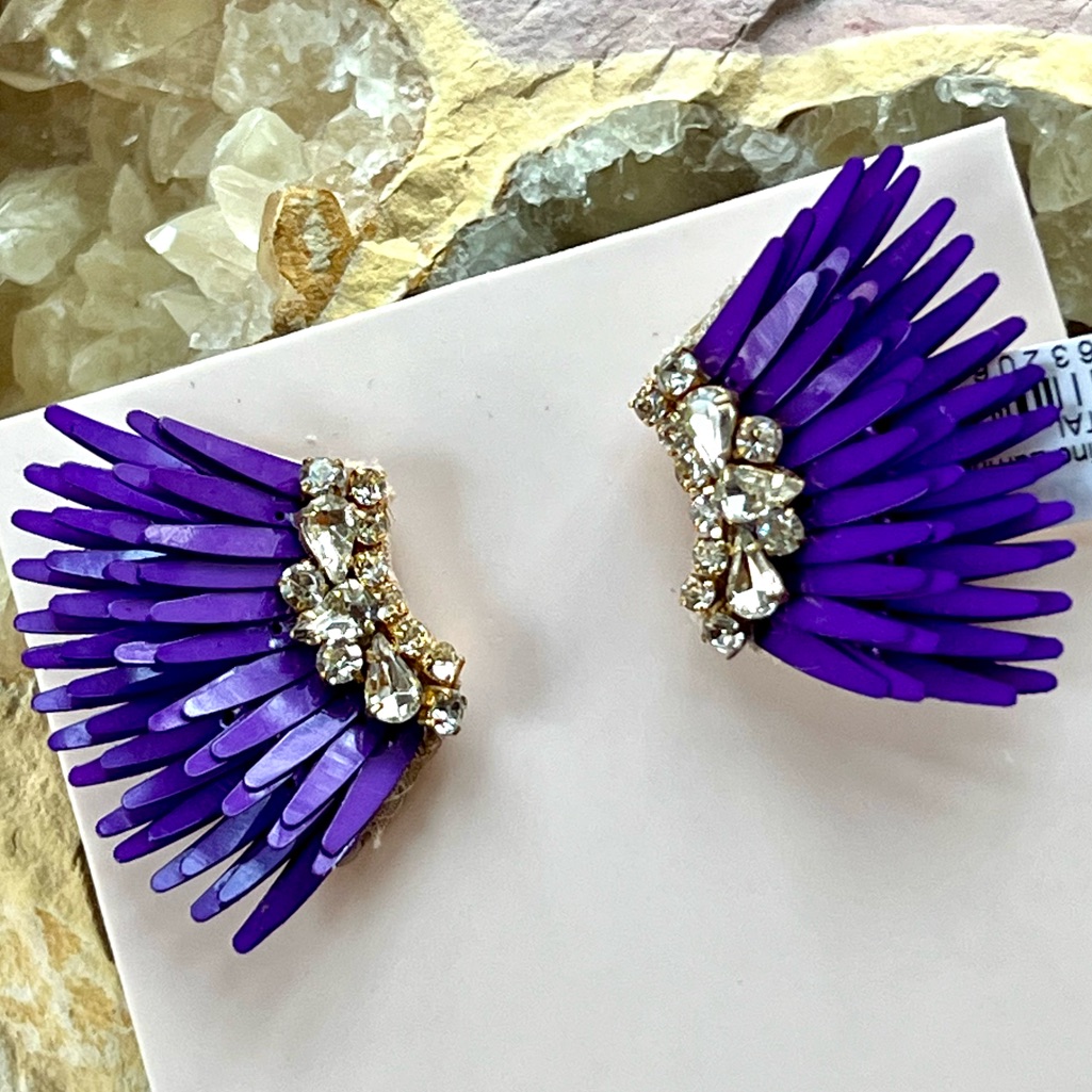 Nwt Mignonne Gavigan Mega Mini Madeline Earrings Purple Crystal